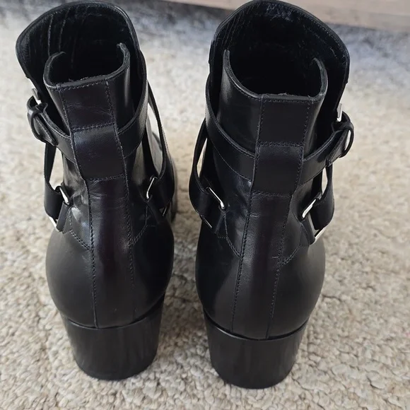 Saint Laurent Paris Black Ankle Boots with Chunky Heel and Buckle Detail - Picture 6 of 14